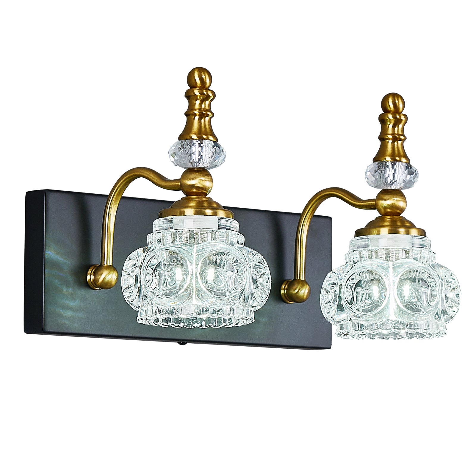Vintage Embossed Textured Glass Curved Metal Arm Bathroom Vanity Light