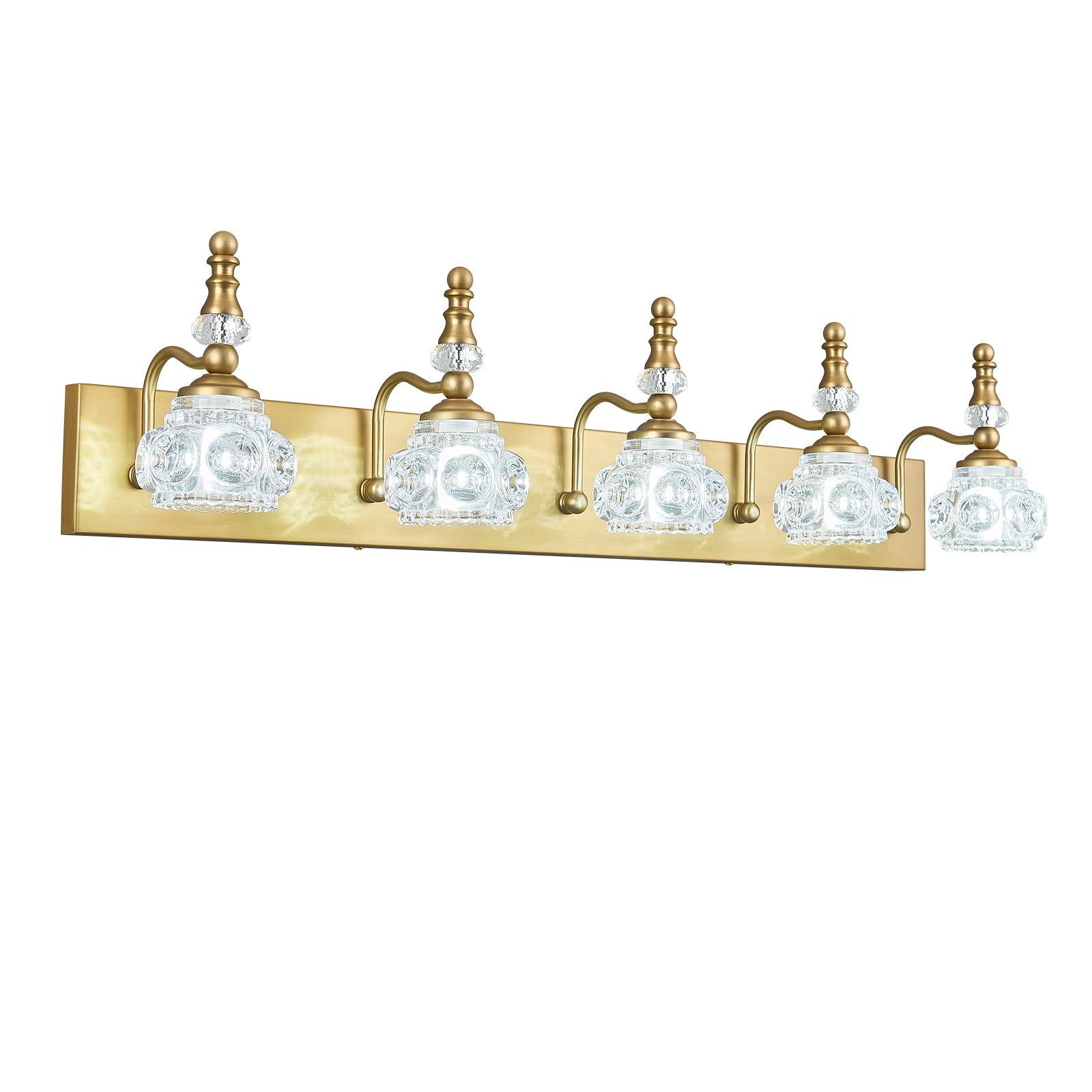 Vintage Embossed Textured Glass Curved Metal Arm Bathroom Vanity Light