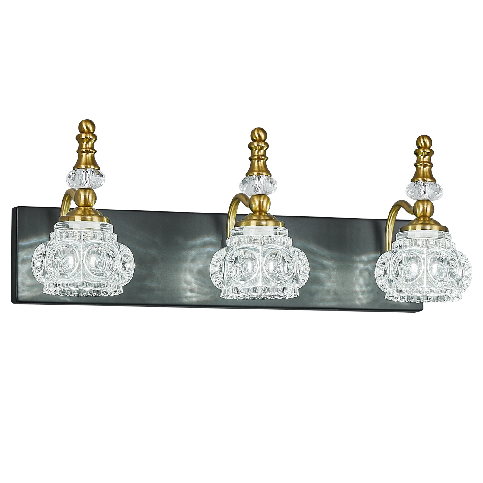 Vintage Embossed Textured Glass Curved Metal Arm Bathroom Vanity Light