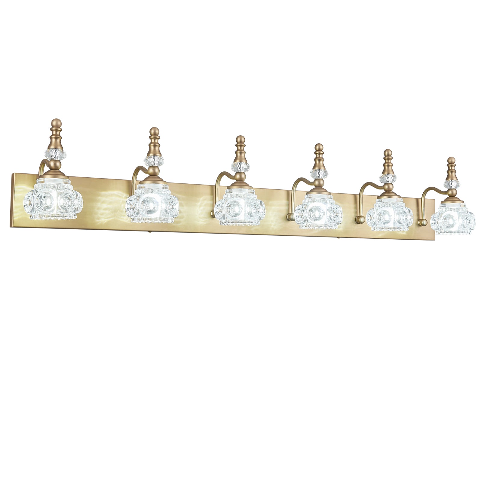 Vintage Embossed Textured Glass Curved Metal Arm Bathroom Vanity Light