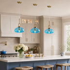 Minimalist Oval Shaped Glass Pendant Light with U-shaped Brass Handle