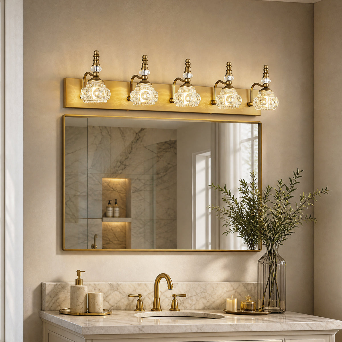Vintage Embossed Textured Glass Curved Metal Arm Bathroom Vanity Light