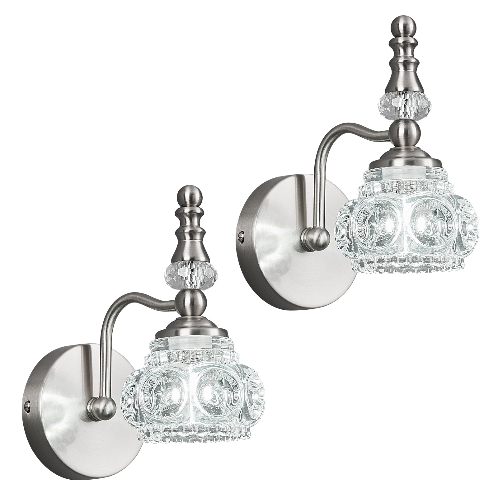 Vintage Embossed Textured Glass Curved Metal Arm Bathroom Vanity Light