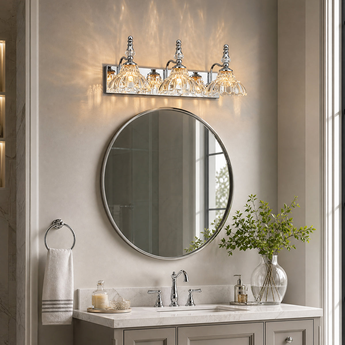 Vintage Clear Flower Glass Shade  Bathroom Vanity