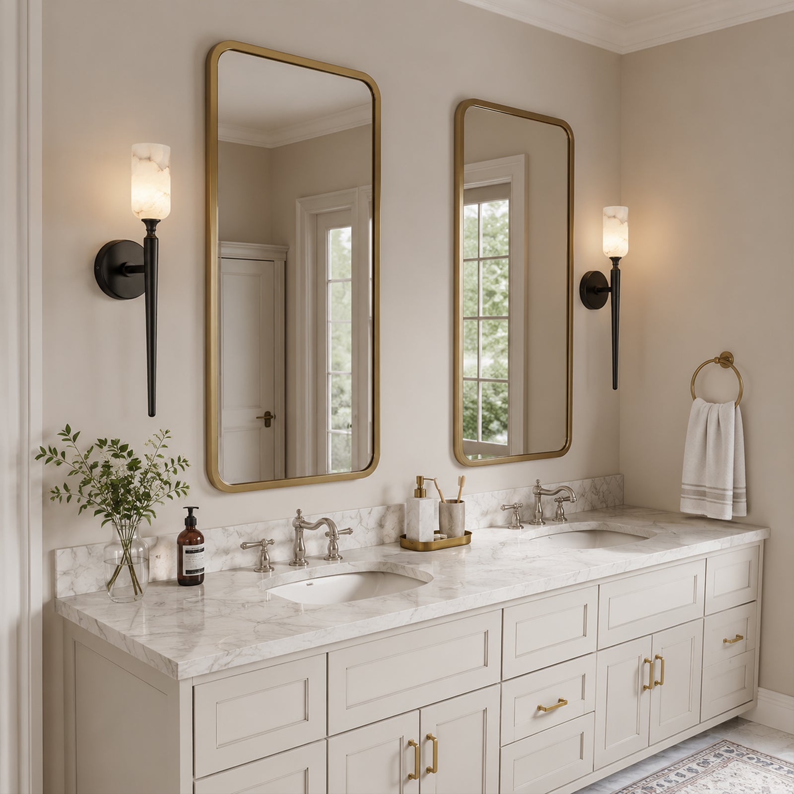 Modern Transitional Candle-Shaped Natural Alabaster Stone Wall Sconce