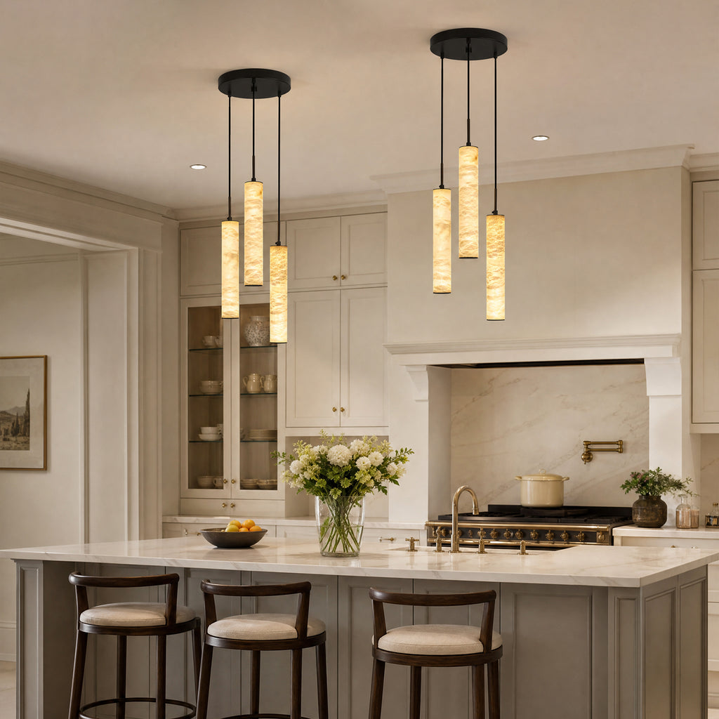 Natural Alabaster Marble Long Tube LED Pendant Light