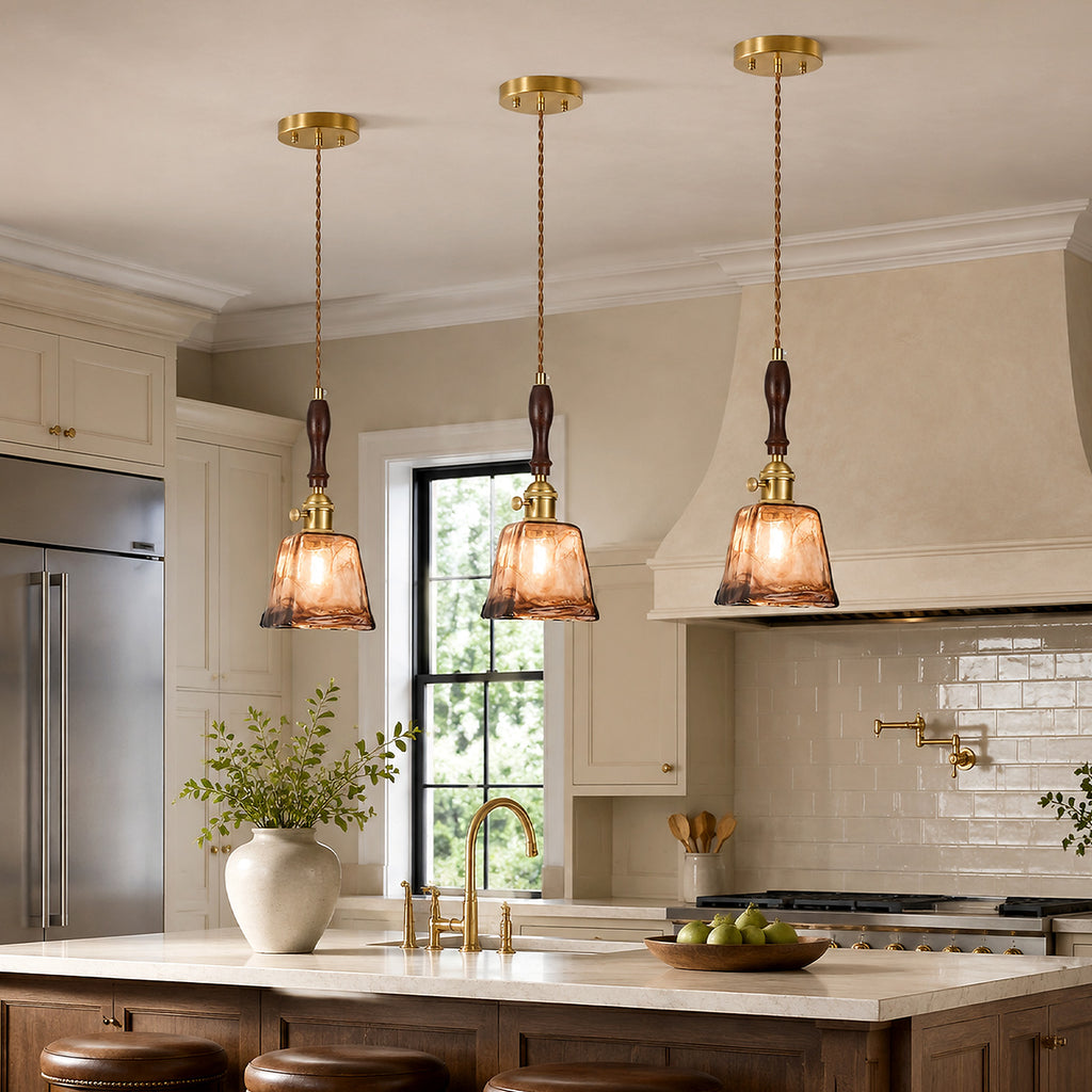 Farmhouse Vintage Textured Glass Hanging Pendant Light