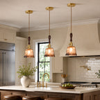 Farmhouse Vintage Textured Glass Hanging Pendant Light