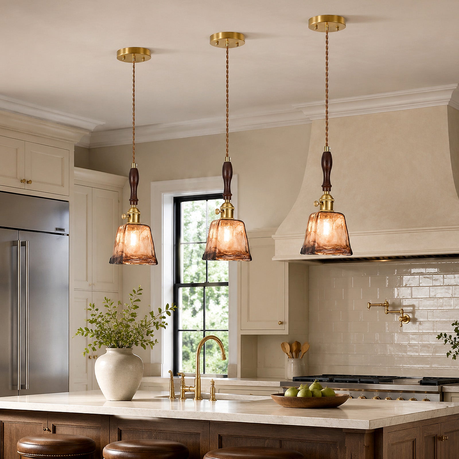 Farmhouse Vintage Textured Glass Hanging Pendant Light