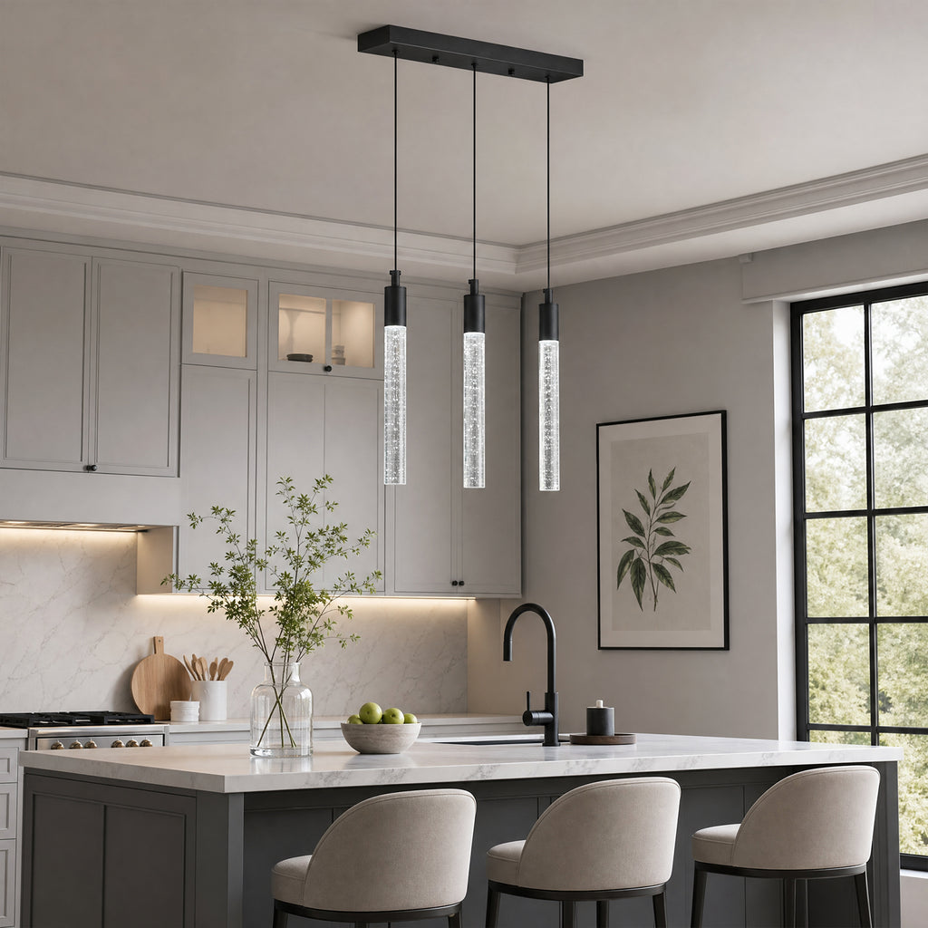 Modern Cylinder Bubble Linear Hanging Crystal LED Pendant Light