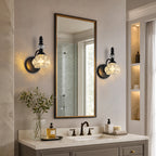 Vintage Embossed Textured Glass Curved Metal Arm Bathroom Vanity Light
