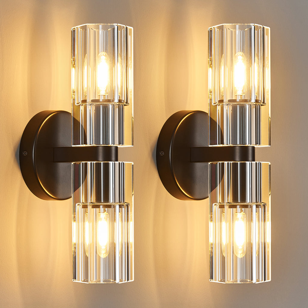 Modern Luxury Vertical Double Cylinder Fluted Crystal Wall Sconce