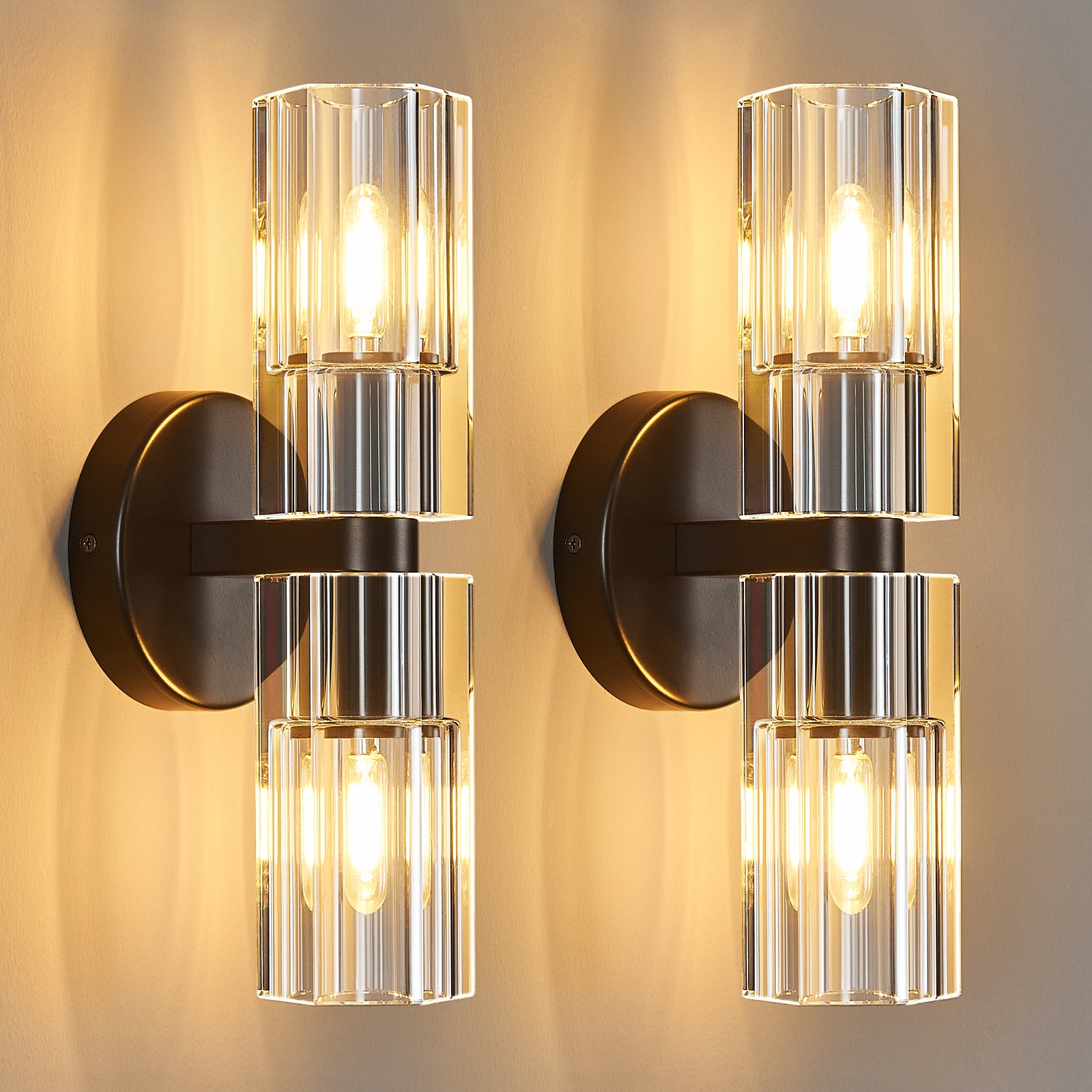 Modern Luxury Vertical Double Cylinder Fluted Crystal Wall Sconce