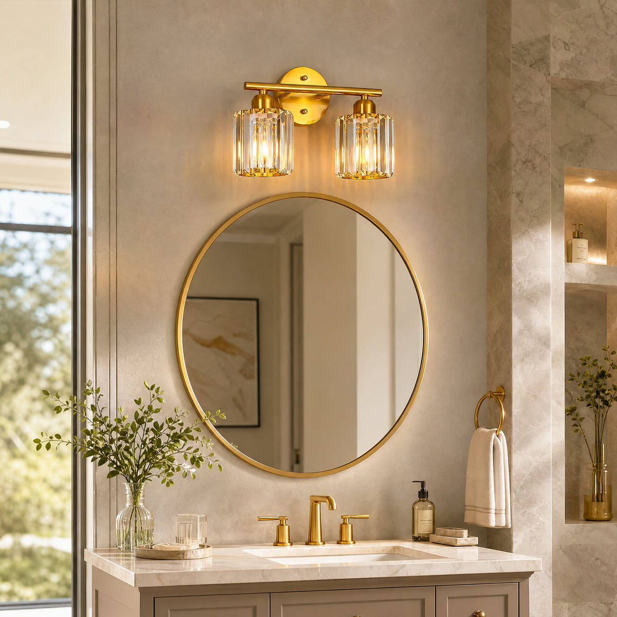 Modern Linear Fluted Crystal Bathroom Vanity Light
