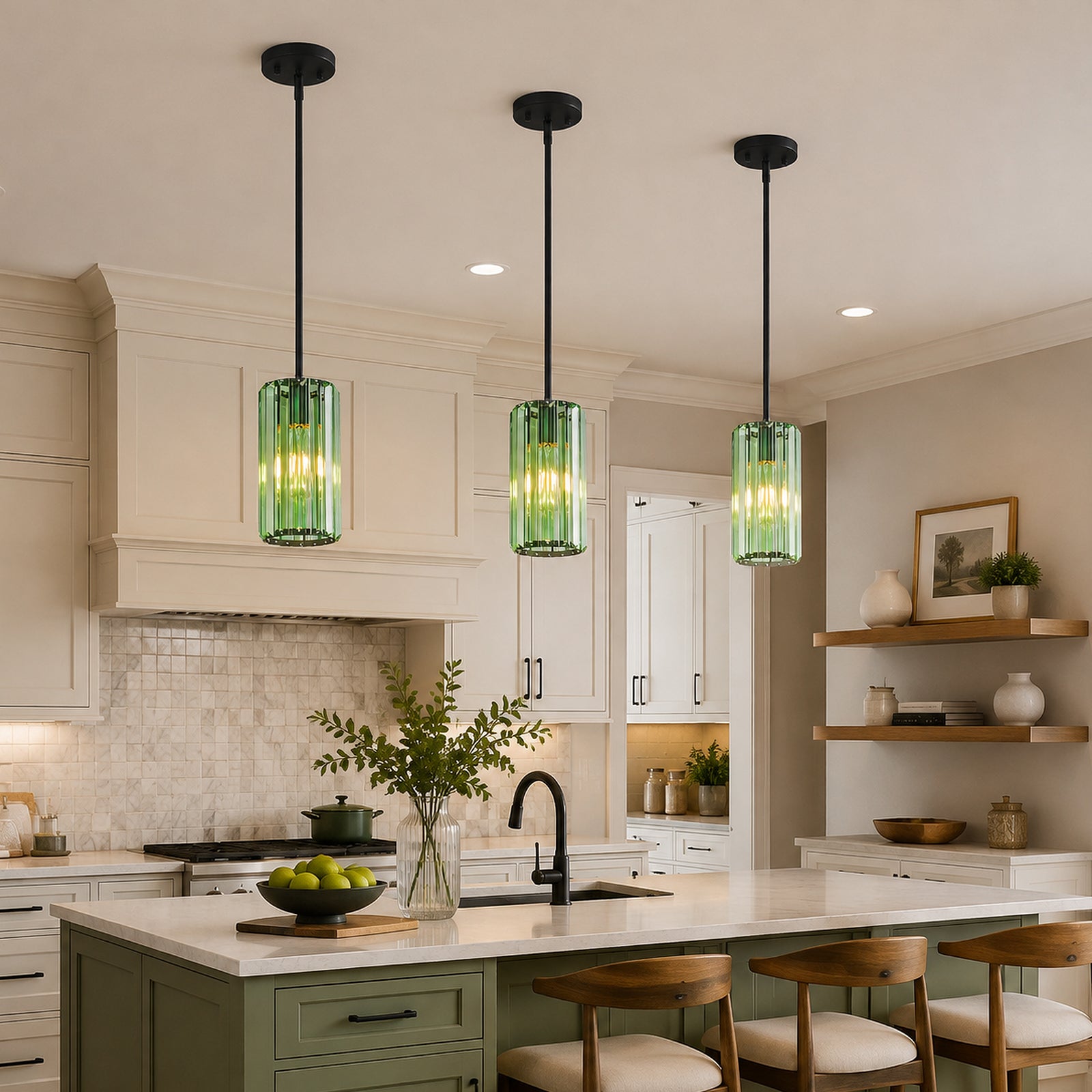Minimalist Vertical Faceted Crystal Cylinder Pendant Light