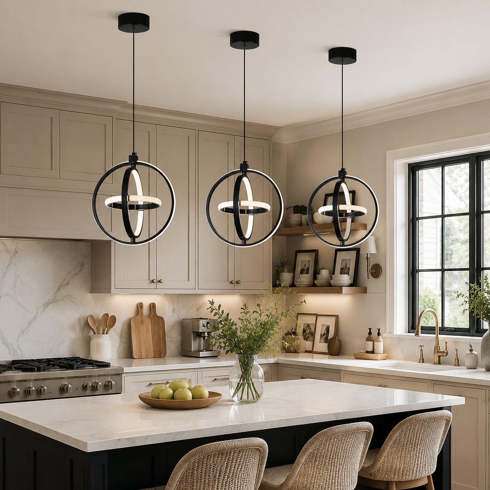 Modern LED Dimmable Height Round Ring Pendant Light
