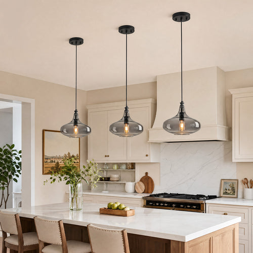 Contemporary Industrial Glass Pendant Light in Multiple Shapes