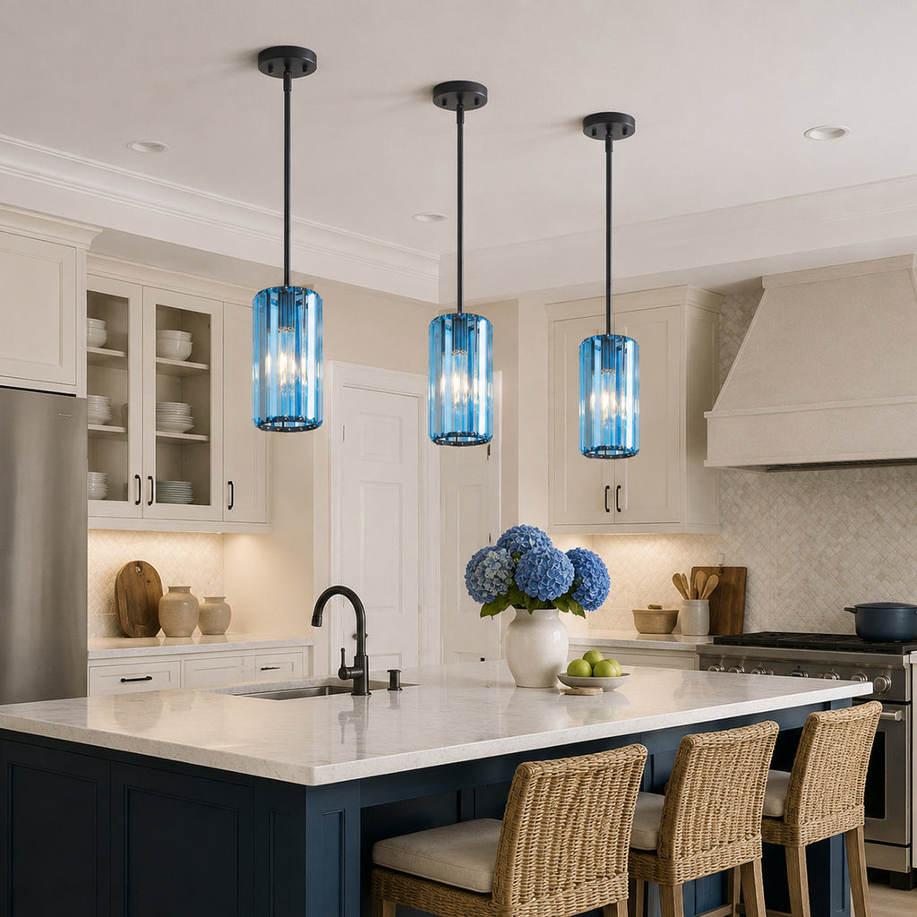 Minimalist Vertical Faceted Crystal Cylinder Pendant Light