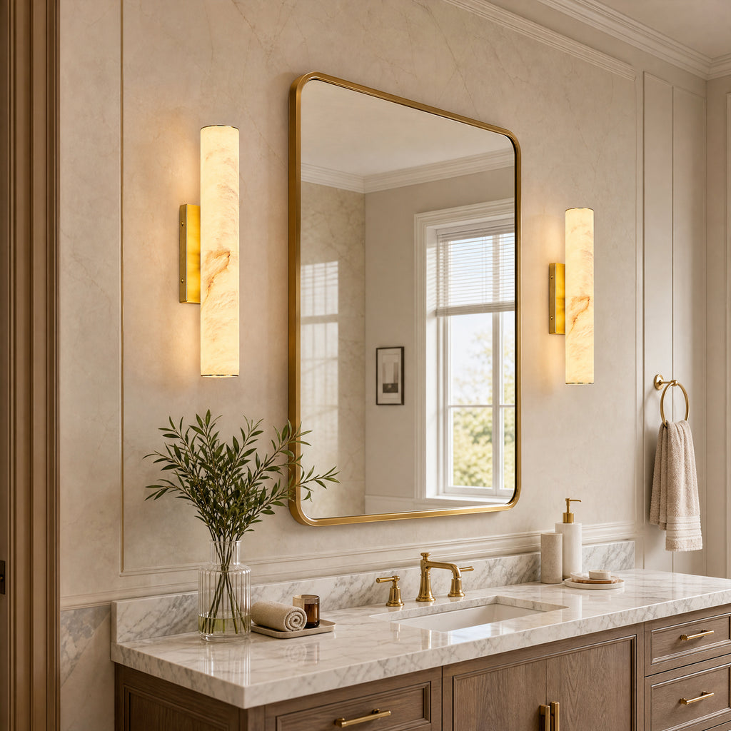 Slim Cylinder Natural Stone Alabaster LED Wall Light for Hallways