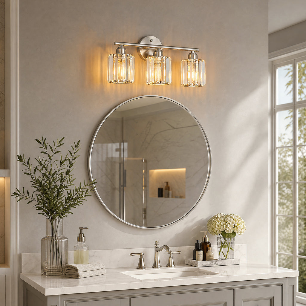 Modern Linear Fluted Crystal Bathroom Vanity Light