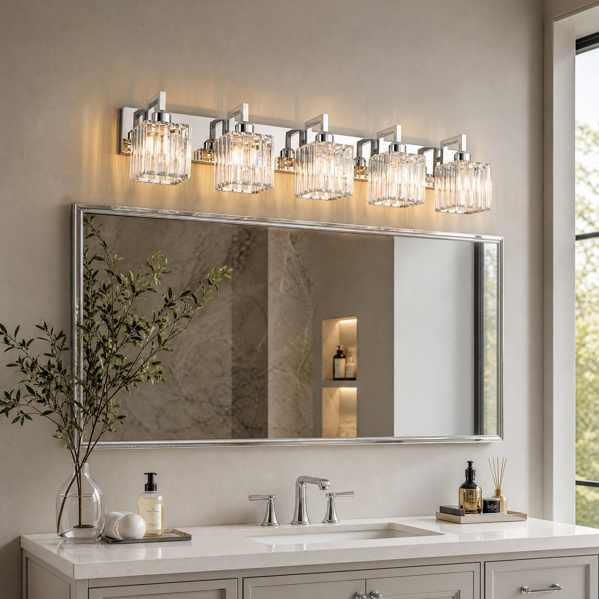 Modern Minimalist Vertical Rectangular Crystal Vanity Light