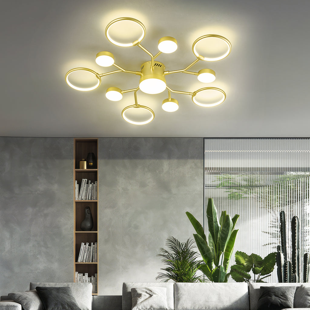 Modern Gold Branch Semi Flush Mount LED Ceiling Light