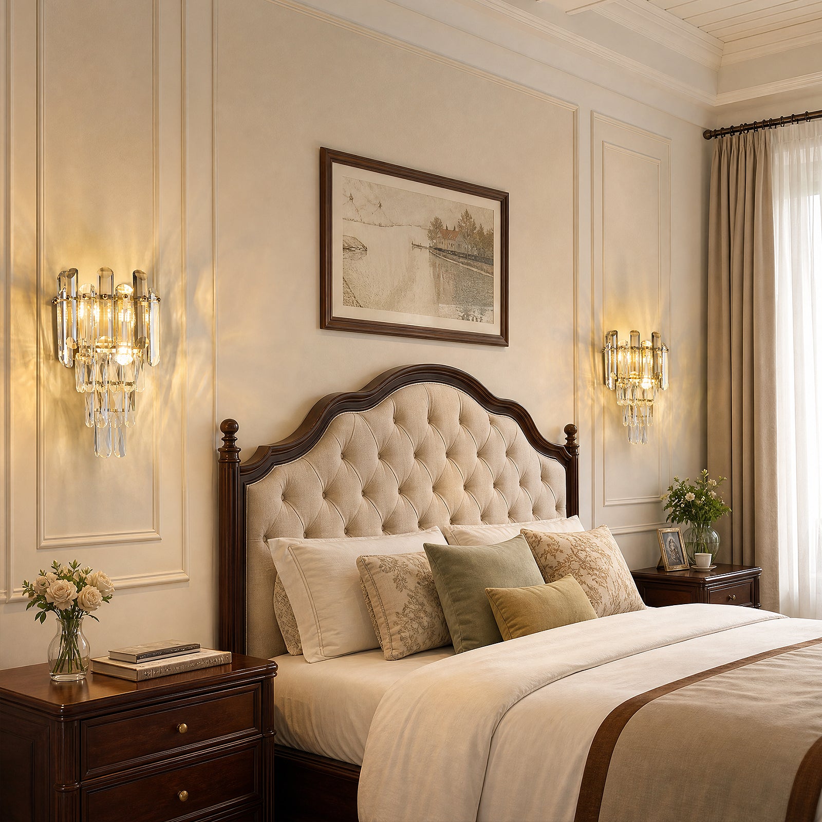 Contemporary Luxury Multi-Layer Prism Crystal Gold Wall Sconce Set of Two