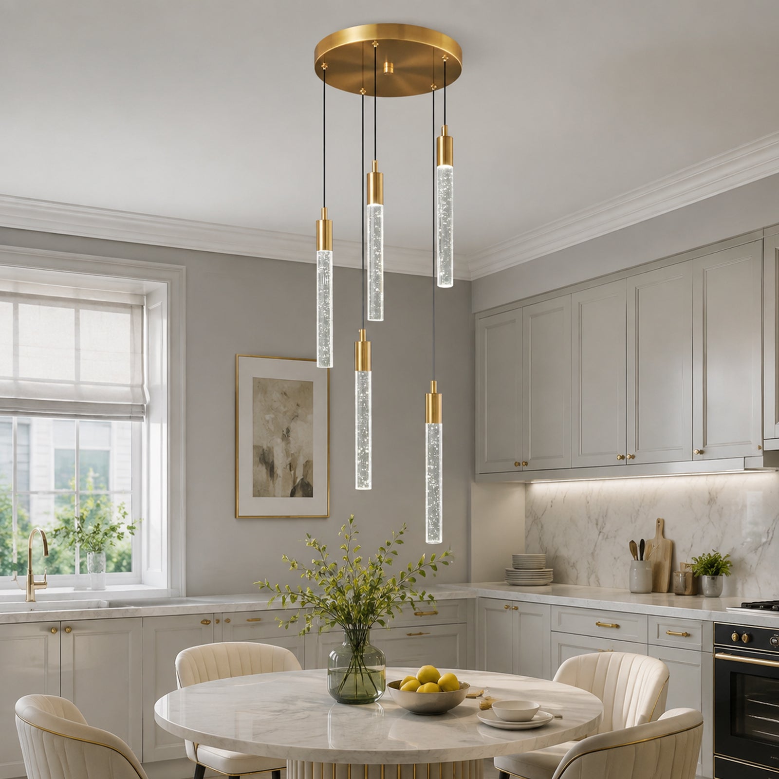Modern Cylinder Bubble Linear Hanging Crystal LED Pendant Light