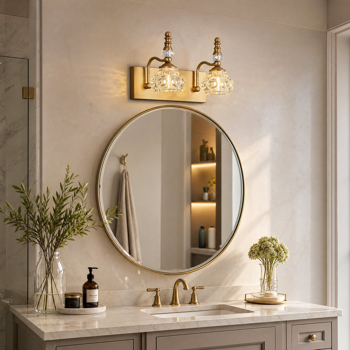 Vintage Embossed Textured Glass Curved Metal Arm Bathroom Vanity Light