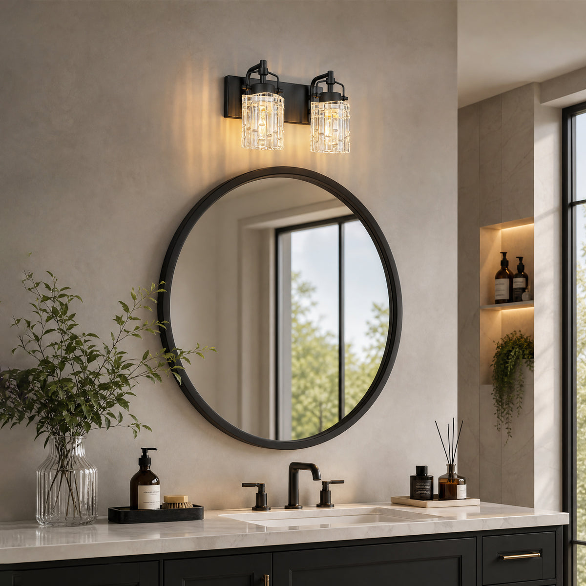 Contemporary Luxury Cylinder Fluted Glass Vanity Light