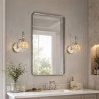 Vintage Embossed Textured Glass Curved Metal Arm Bathroom Vanity Light