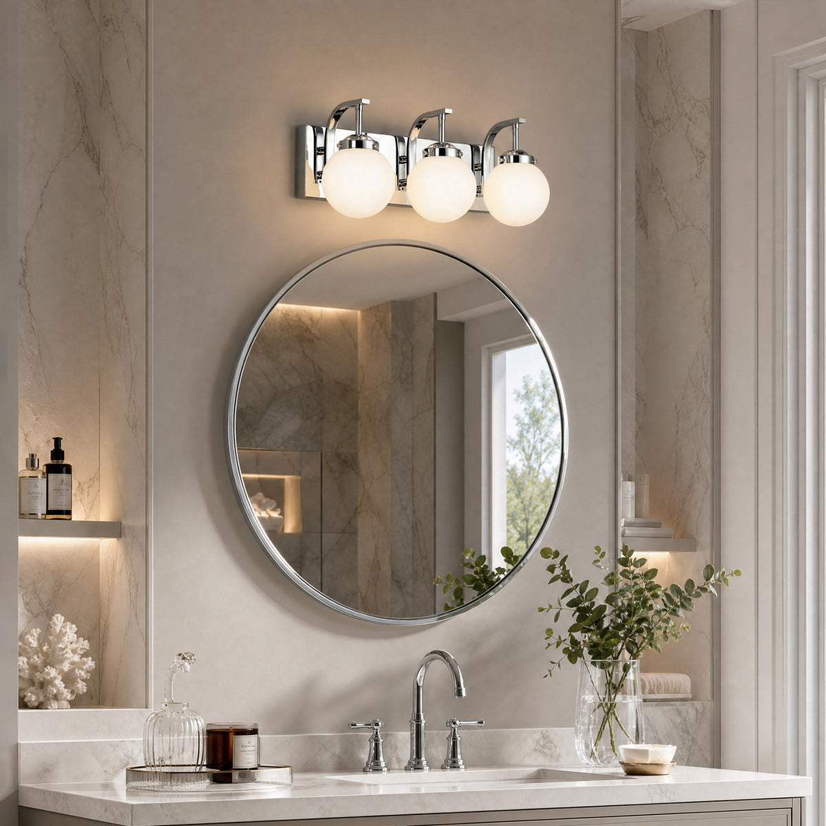 Modern Opal Globe Milky Glass Bathroom Vanity Light