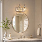 Vintage Embossed Textured Glass Curved Metal Arm Bathroom Vanity Light