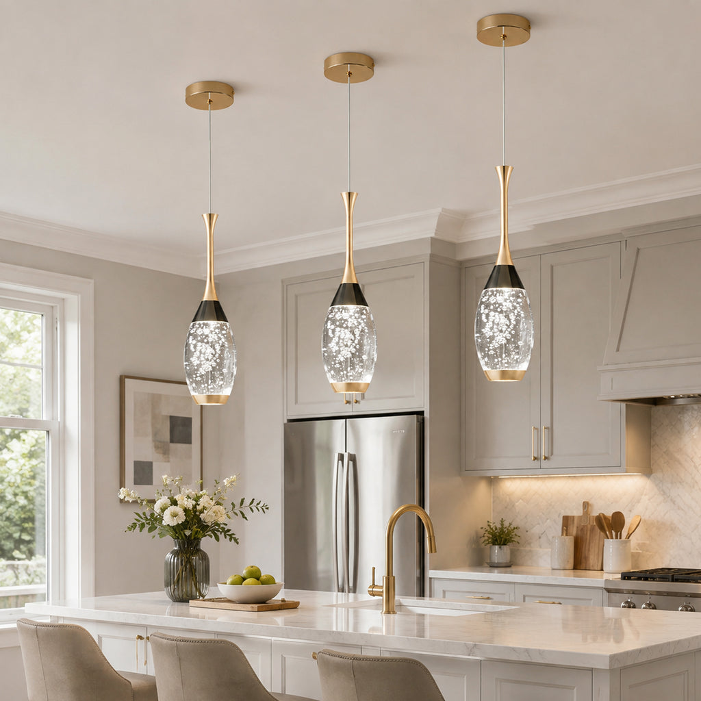 Mini Teardrop LED Black Gold Crystal Pendant Light