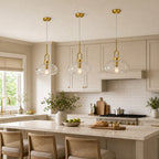 Minimalist Oval Shaped Glass Pendant Light with U-shaped Brass Handle