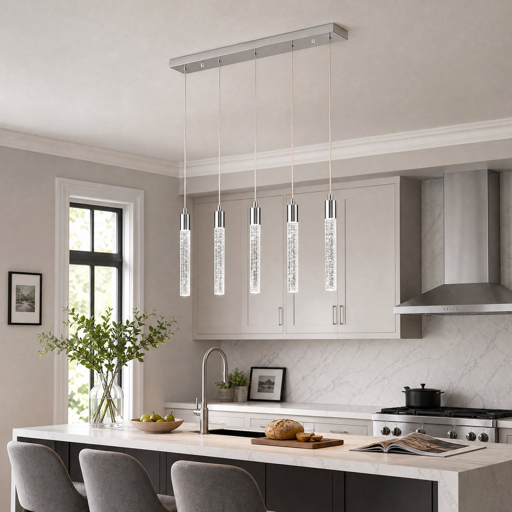Modern Cylinder Bubble Linear Hanging Crystal LED Pendant Light