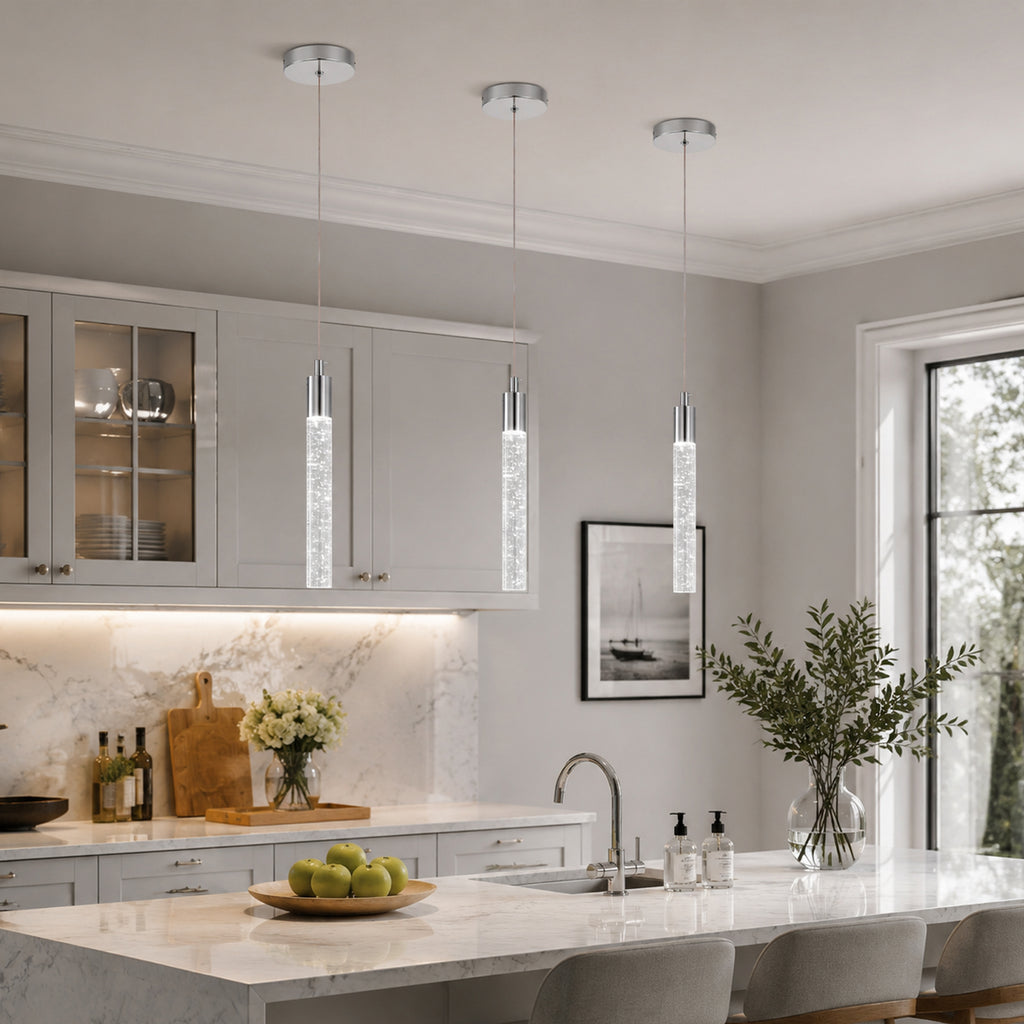 Modern Cylinder Bubble Linear Hanging Crystal LED Pendant Light