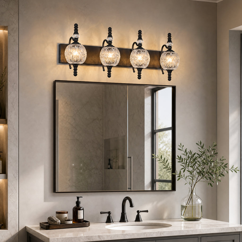 Classic Vintage Round Textured Glass Bathroom Vanity Light