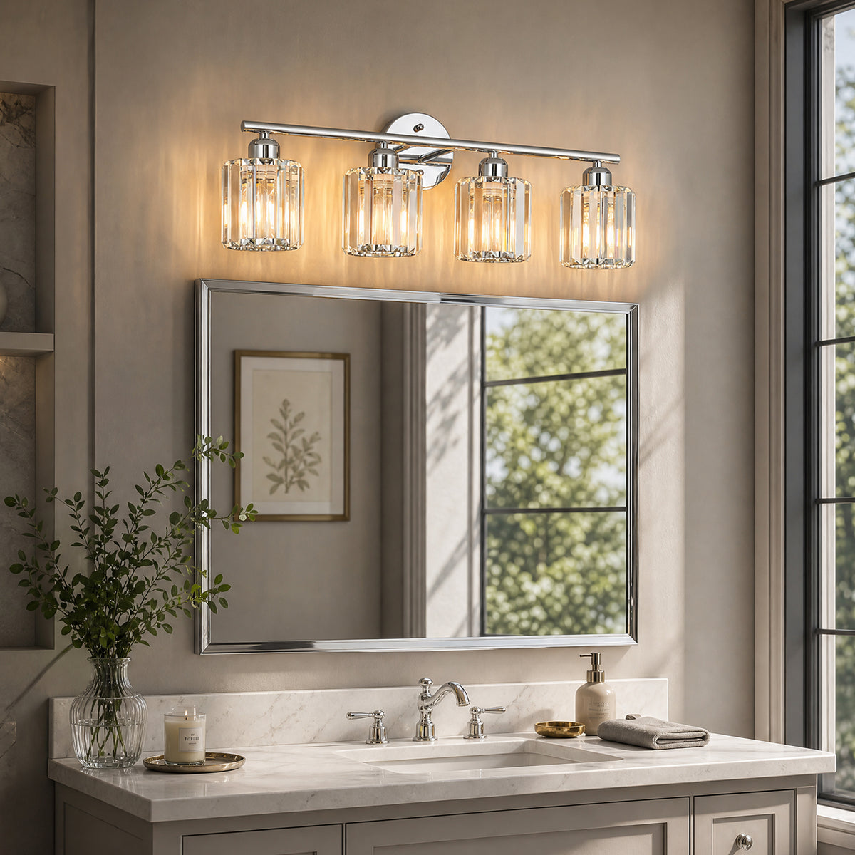 Modern Linear Fluted Crystal Bathroom Vanity Light