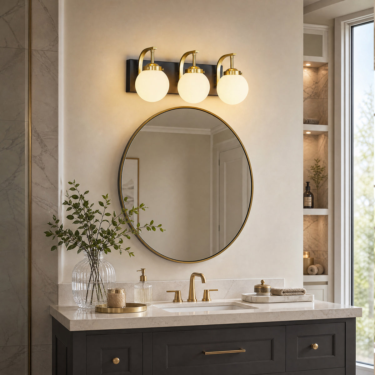 Modern Opal Globe Milky Glass Bathroom Vanity Light