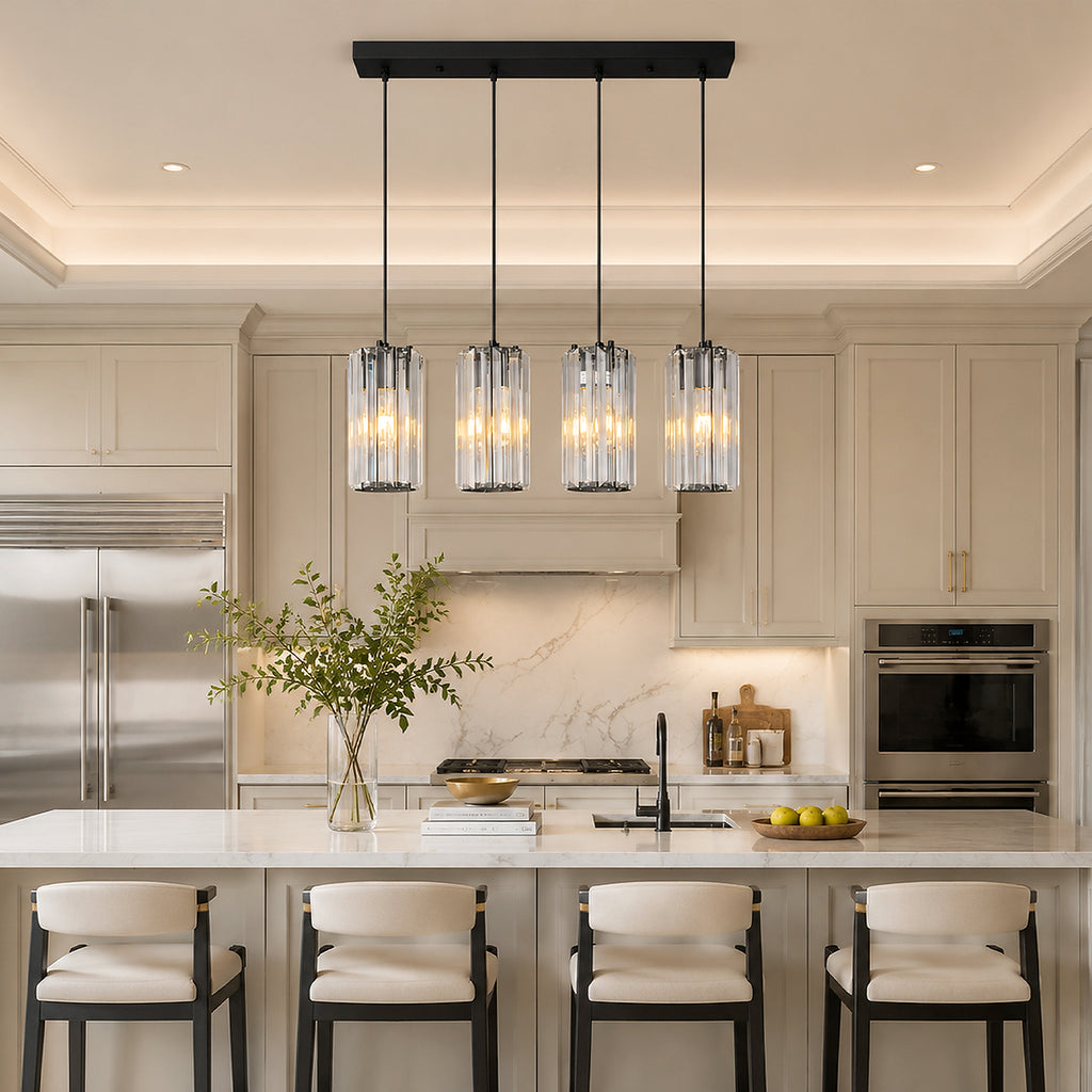 Minimalist Vertical Faceted Crystal Cylinder Pendant Light