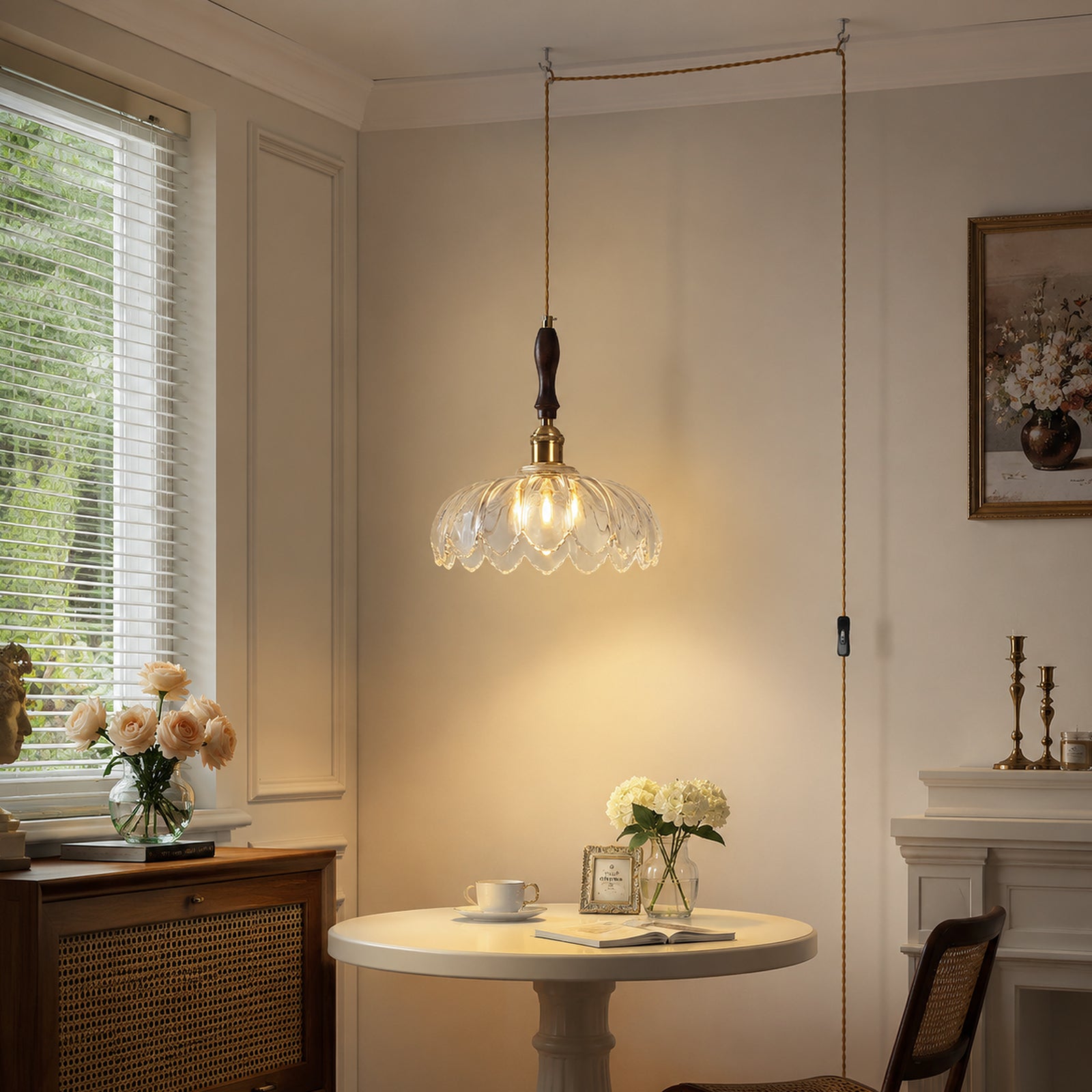 Retro Scalloped Petal Glass Hanging Pendant Light