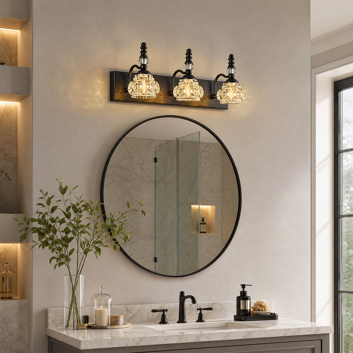 Vintage Embossed Textured Glass Curved Metal Arm Bathroom Vanity Light