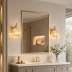Transitional Luxury Square Prism Fluted Crystal Bathroom Vanity Light