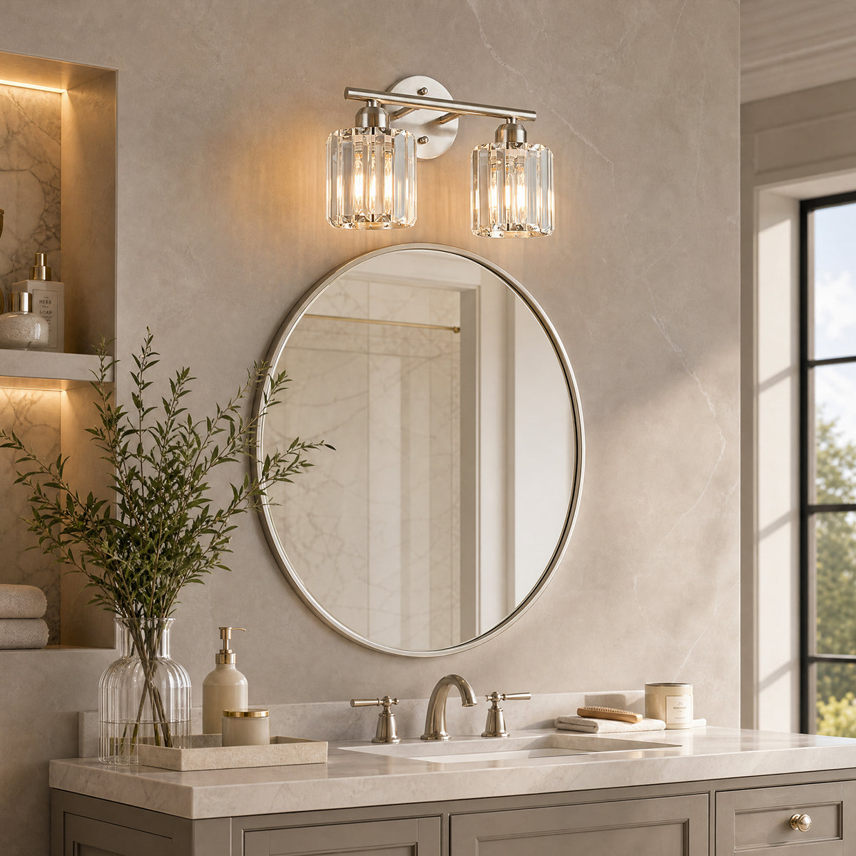 Modern Linear Fluted Crystal Bathroom Vanity Light