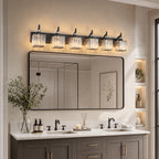 Transitional Luxury Square Prism Fluted Crystal Bathroom Vanity Light