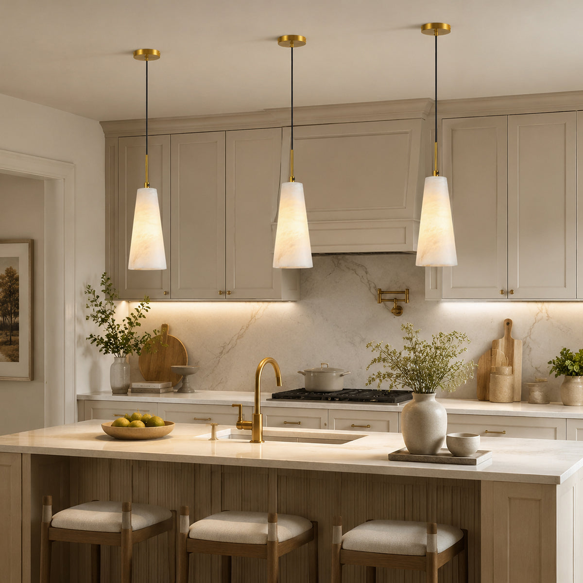 Modern Tapered Cone Natural Alabaster Single Pendant Light