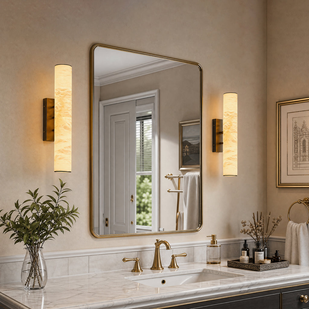 Slim Cylinder Natural Stone Alabaster LED Wall Light for Hallways