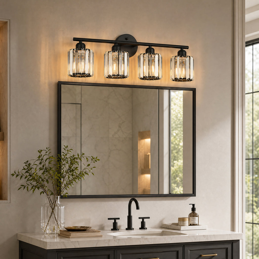 Modern Linear Fluted Crystal Bathroom Vanity Light