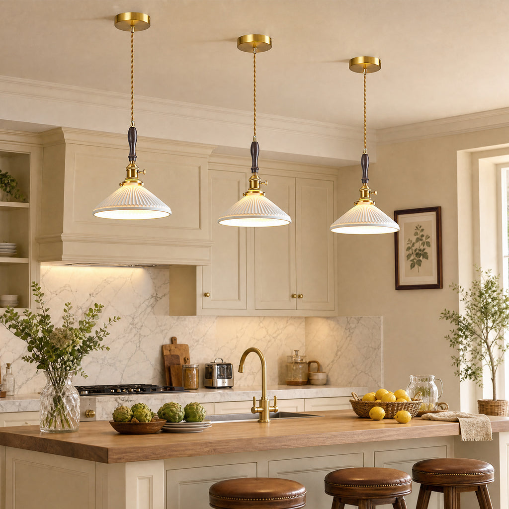 Retro Nordic Striped Ceramic Pendant Light Series